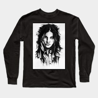 Cindy charcoal portrait Long Sleeve T-Shirt